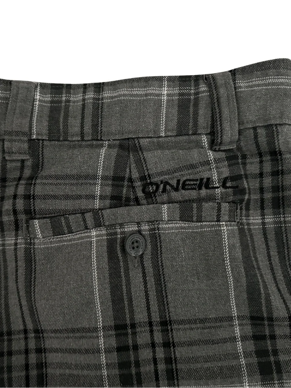 O'Neill Hybrid Walk Shorts Men's Size 34 Plaid Gray Black 10” Casual Shorts